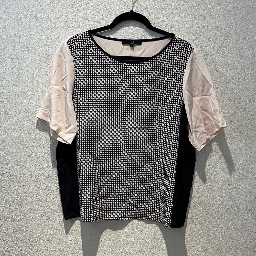 Tibi Monochrome Houndstooth Short Sleeve Top